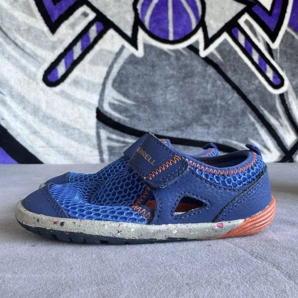 Size 8.5 - Merrell Kids Bare Steps H2o Water Shoe, Little Kid Blue/Orange